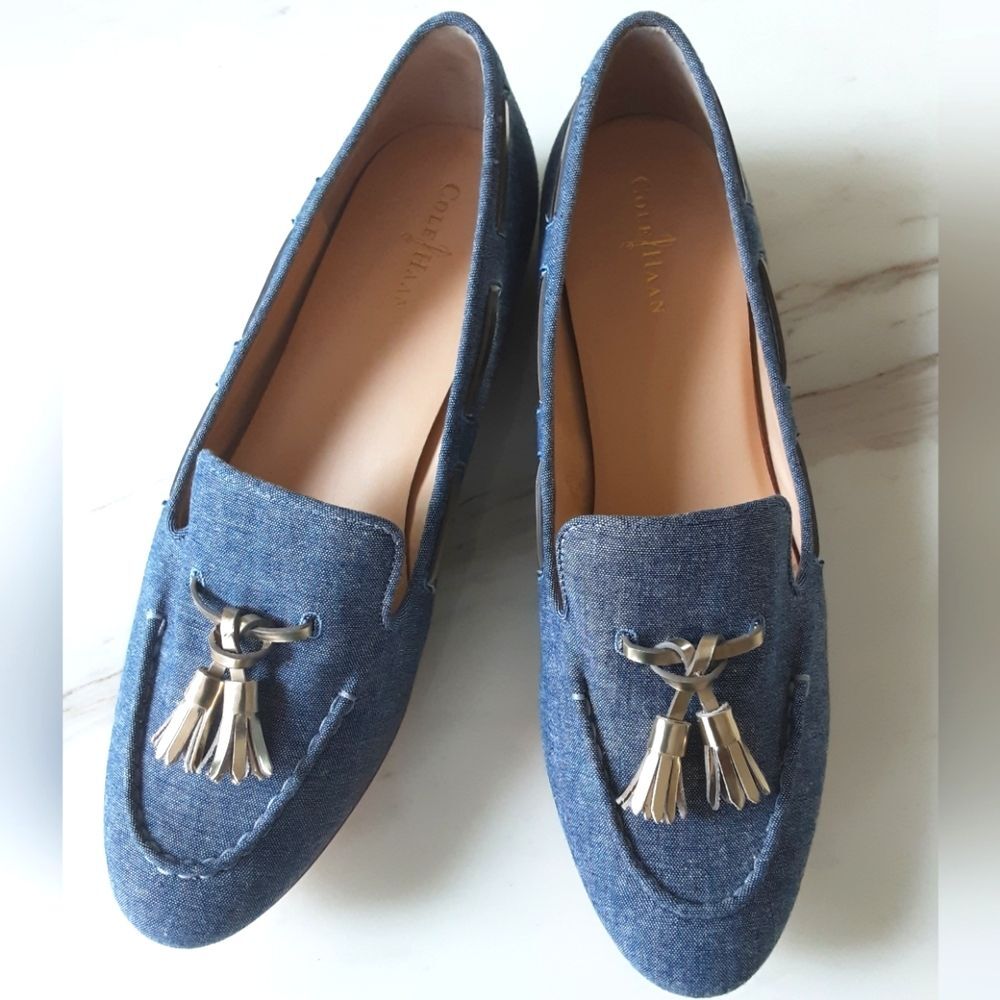 COLE HAAN Sabrina Denim Blue Tassel Loafers Sz 8B
